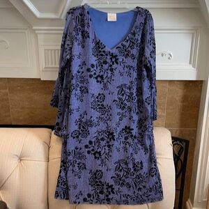 Sirelily Indigo V-Neck Flared 1/4 Sleeves Dress